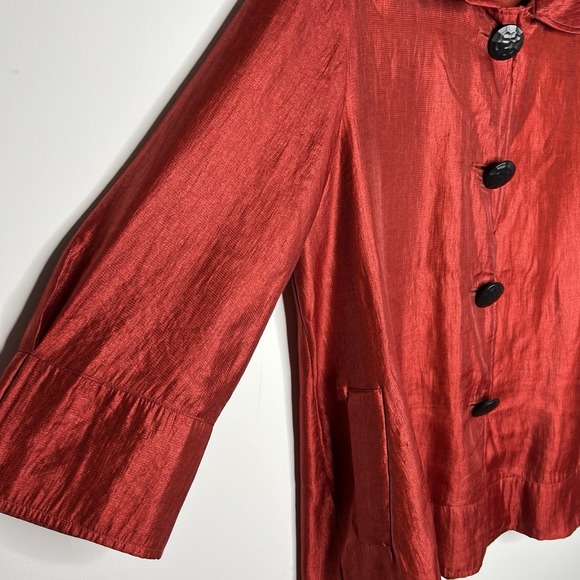 Ali Miles Jacket Womens XL Red Shimmer Collared Black‎ Textured Buttons Classic - Picture 8 of 13